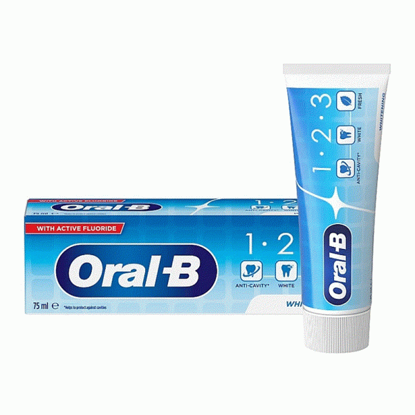 خمیر دندان Oral-B 1 2 3 Whitening 75ml | سفیدکننده و خوشبوکننده دهان
